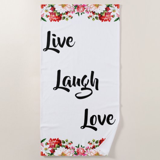 Floral "Live, Laugh, Love" Elegant Strandlaken (Voorkant)