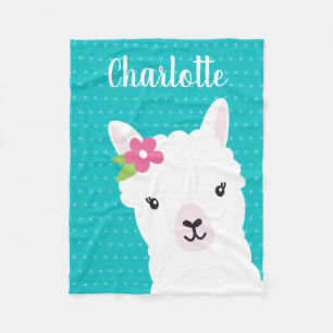 Floral Llama Alpaca Blauwgroen , gepersonaliseerd Fleece Deken