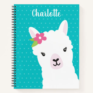 Floral Llama Alpaca Blauwgroen , gepersonaliseerd Notitieboek