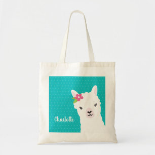 Floral Llama Alpaca Blauwgroen gepersonaliseerd Tote Bag