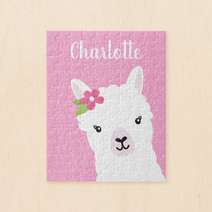 Floral Llama Alpaca Pink Aangepaste Kinderen Legpuzzel