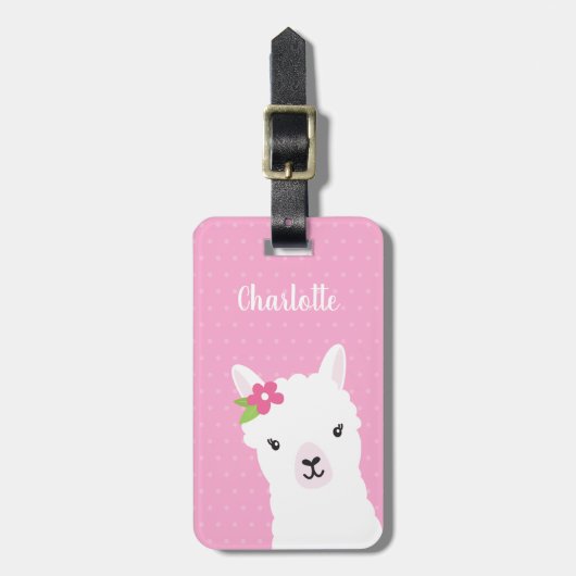 Floral Llama Alpaca Pink - Gepersonaliseerd Bagagelabel (Voorkant verticaal)