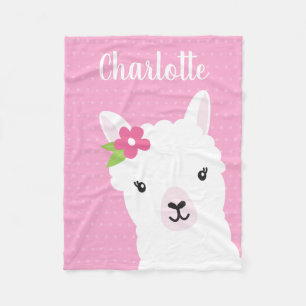 Floral Llama Alpaca roze gepersonaliseerd meisje Fleece Deken