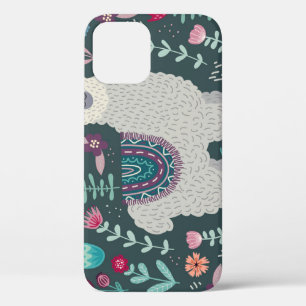 Floral Llama: handgetekende Doodles iPhone 12 Hoesje
