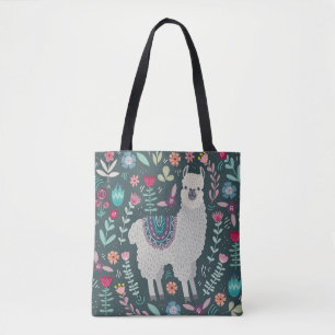 Floral Llama: handgetekende Doodles Draagtas