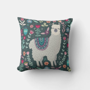 Floral Llama: handgetekende Doodles Kussen
