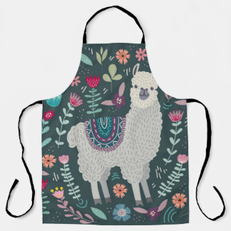 Floral Llama:  handgetekende Doodles Schort