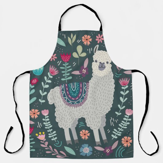 Floral Llama:  handgetekende Doodles Schort (Voorkant)