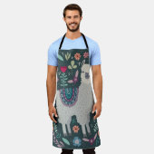 Floral Llama:  handgetekende Doodles Schort (Gedragen)