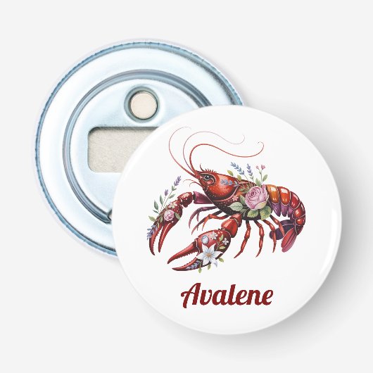 Floral Lobster Crawfish Art Button Flesopener (Voorkant)