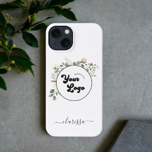 Floral Logo Custom Company Business & Name Elegant iPhone 13 Hoesje