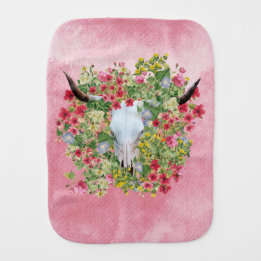 Floral Longhorn Skull op waterverf achtergrond Monddoekje