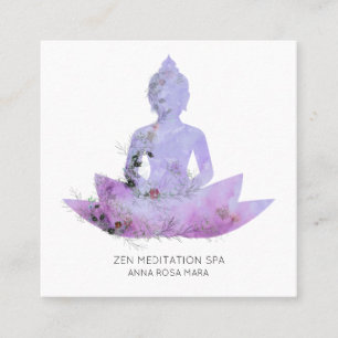 *~* Floral Lotus Buddha Meditation QR AP33 Paars Vierkante Visitekaartje
