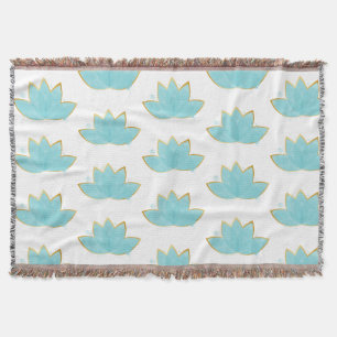 Floral Lotus Waterverf Seafoam Blue & Faux Gold Deken