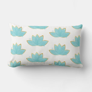 Floral Lotus Waterverf Seafoam Blue & Faux Gold Kussen