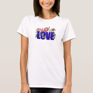 Floral LOVE Dames Witte T-Shirt – Schattig Casual 