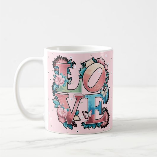 Floral LOVE Design met vlinders Koffiemok (Links)