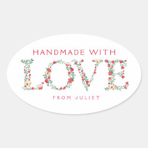 Floral LOVE Letters   Gemaakt met liefde Ovale Sticker