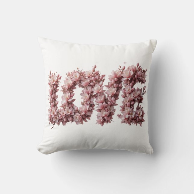 Floral 'LOVE' Pillow | Pink Cherry Blossom  Kussen (Voorkant)