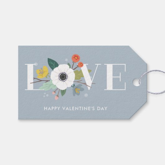 Floral Love Valentijnsdag Gift Label - Dusty Blue Cadeaulabel (Voorkant (Horizontaal))