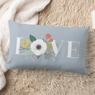 Floral Love Valentijnsdag Lumbar Kussen - Blauw
