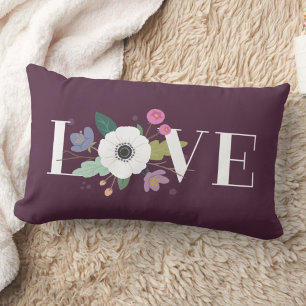 Floral Love Valentijnsdag Lumbar Kussen - Paarse