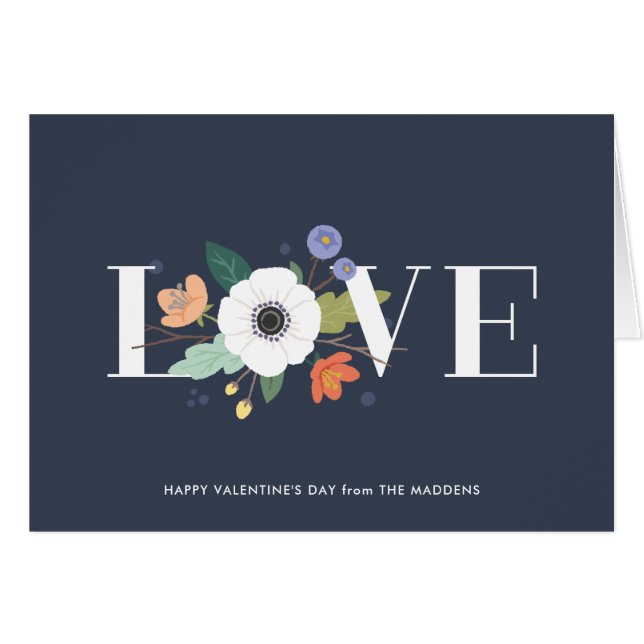 Floral Love Valentine's Day Card - Minuit (Devant horizontal)