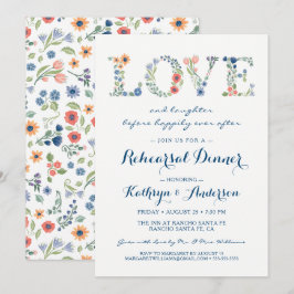 Floral Love Wedding Rehearsal Dinner Invitation Kaart