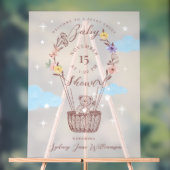 Floral luchtballon Teddy Bear roze Baby shower Acryl Bord (Neutraal)