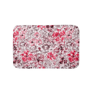Floral, luipaard, rood en wit, rood, wit, spotje badmat