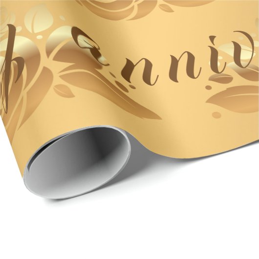 Floral Luxury Happy Gold 50th Jubileum Cadeaupapier (Rol Hoek)