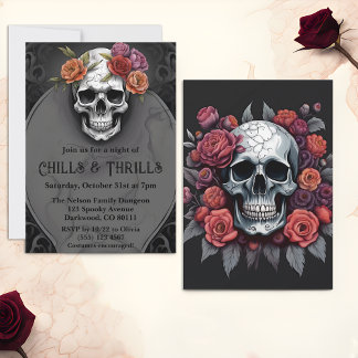 Floral Macabre Crâne Halloween Invitations de fête