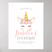 Floral Magical Unicorn Affiche de bienvenue fête d (Devant)
