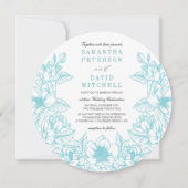 Floral Magnolia krans | Bleek blauw | Bruiloft Kaart (Voorkant)