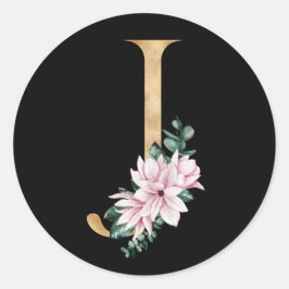 Floral magnolia monogram in gouden letter J Ronde Sticker