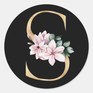 Floral magnolia monogram in gouden letter S Ronde Sticker