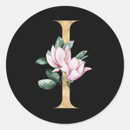 Floral magnolia monogram in goudletter I Ronde Sticker