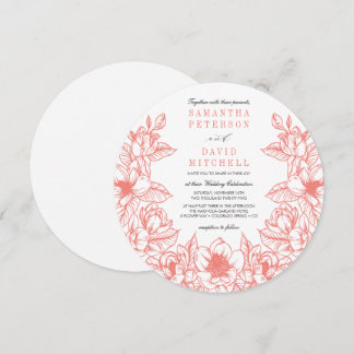 Floral Magnolia Wreath | Koraal | Weddenschap Kaart