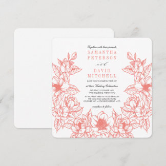 Floral Magnolia Wreath | Koraal | Weddenschap Kaart