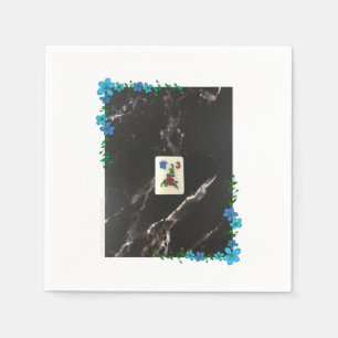 Floral mahjong napkin met blauwe accenten servet