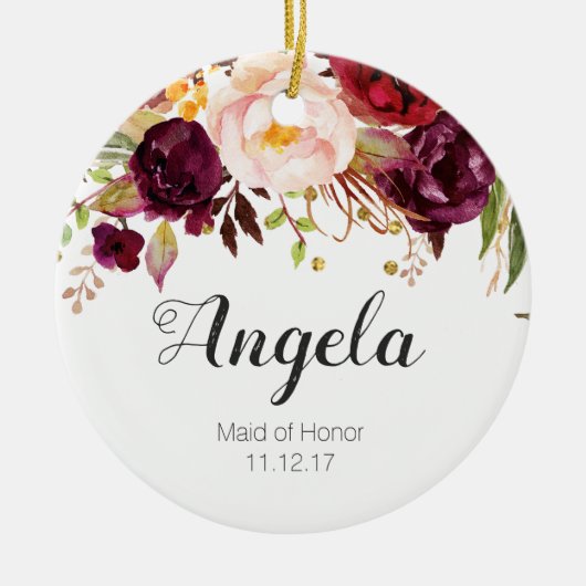 Floral Maid of Honor Kerstversier Keramisch Ornament (Voorkant)