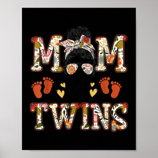 Floral mam van Twins Messy Bun Happy Moederdag Poster (Voorkant)