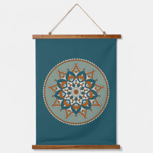 Floral Mandala, Blauwgroen, Olive, Rust, Cream Hangend Wandkleed