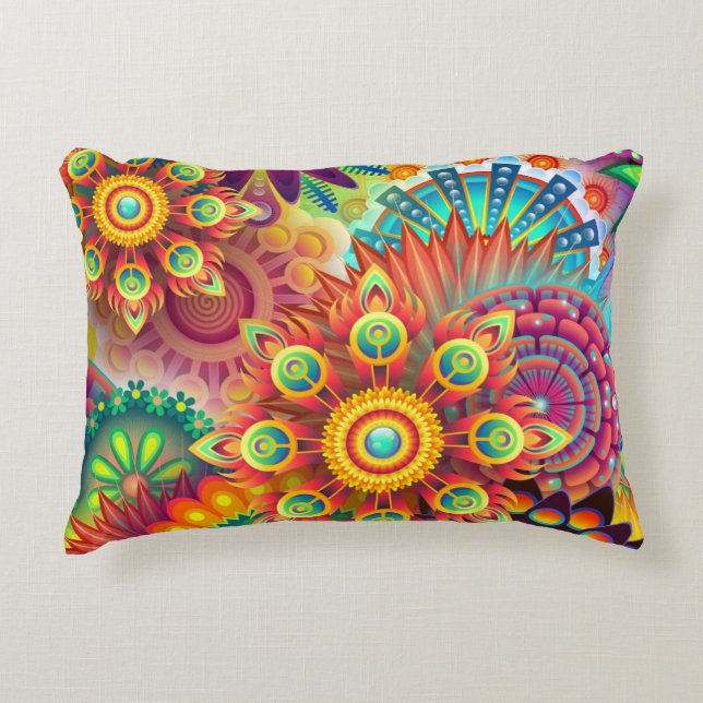 Floral Mandala Collage Psychedelic Accent Kussen (Voorkant)