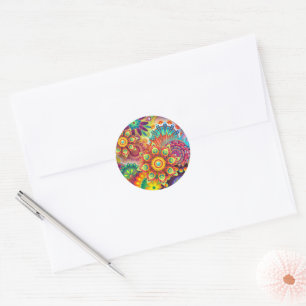 Floral Mandala Collage Psychedelic Ronde Sticker