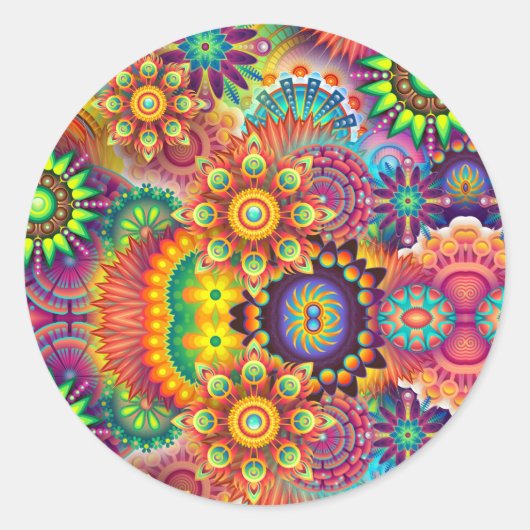 Floral Mandala Collage Psychedelic Ronde Sticker (Voorkant)