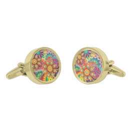 Floral Mandala Collage Psychedelic Vergulde Manchetknopen