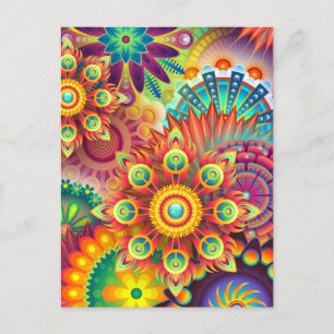Floral Mandala Collage Psychedelic Wenskaart Briefkaart