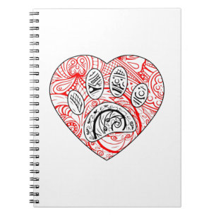 Floral Mandala Dog Paw Print Red Heart Notitieboek