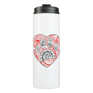 Floral Mandala Dog Paw Print Red Heart Thermosbeker
